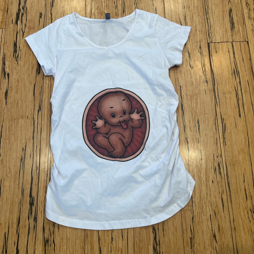 White and Brown Graphic Short Sleeve Tee